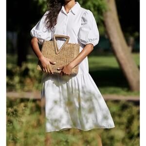 Anthropologie Amadi Shirt Dress Cordelia Tiered Midi White Size Small USA